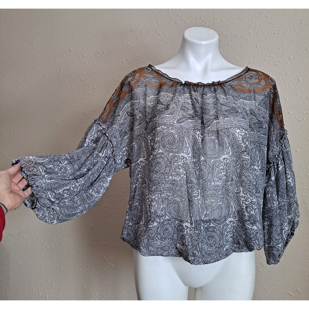 Studio M Sheer Filigree Paisley Blouse